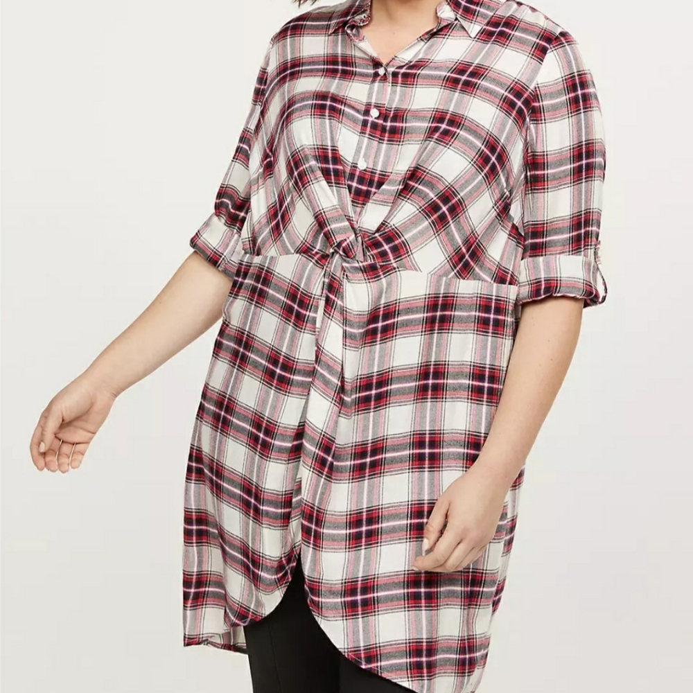 Lane Bryant NWT Plaid Twist-Front High-Low Tunic Plus Size 22